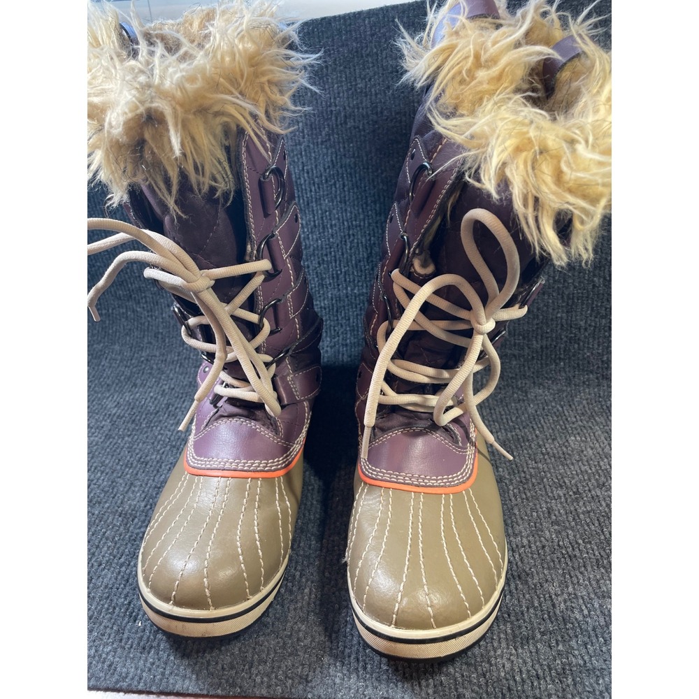 Sorel Tofino Purple Quilted Faux Fur Waterproof Snow Boots NL1909-507 Womens 8
